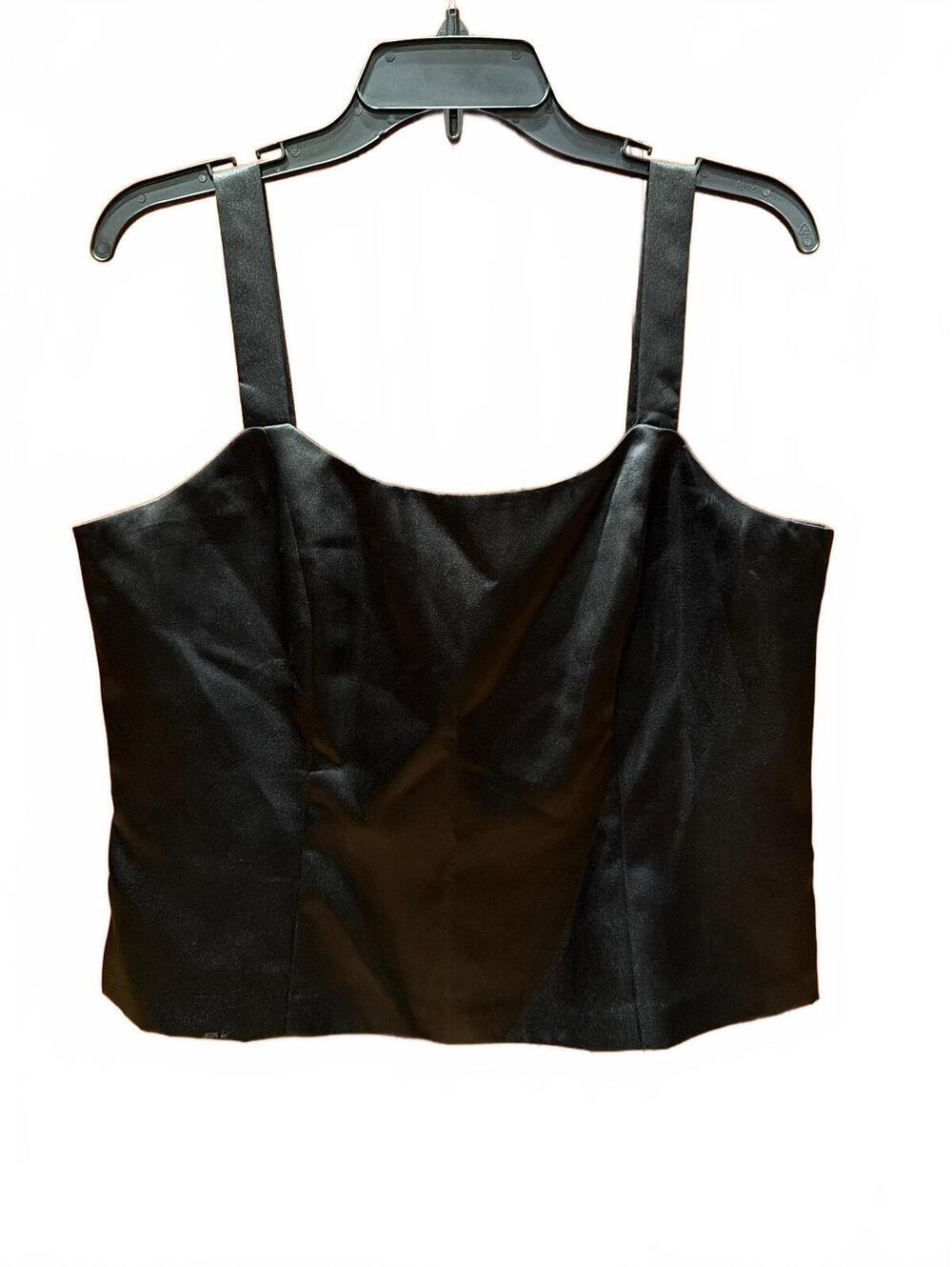 R&M Richards Black Satin Crop Top Tank Womens 12P Lined Career Wedding Basic